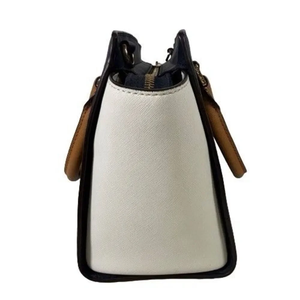 Michael Kors Selma Saffiano Leather Satchel Shoulder Bag Tricolor Navy White Tan